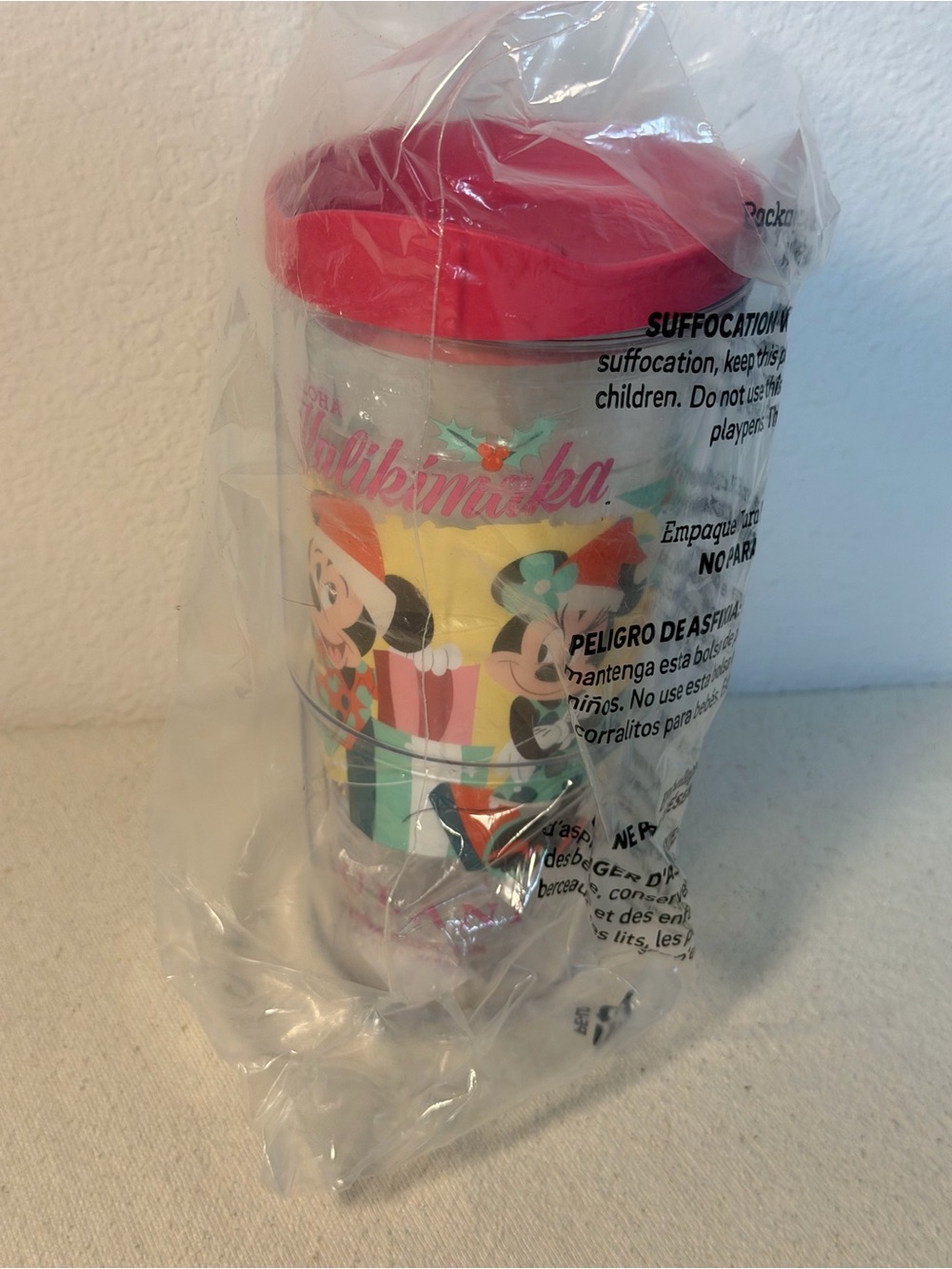 Disney Kids Pink-Lid Cup with Holiday Mickey Artwork